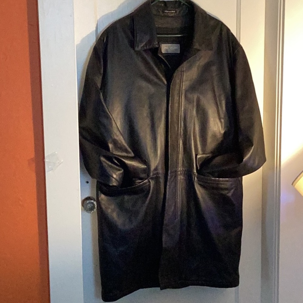 Men's Black Leather Trench Coat